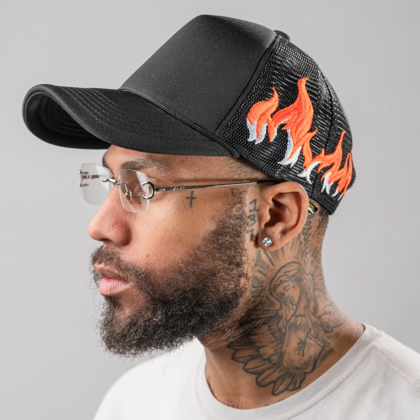 Embroidery Flame Trucker Hat
