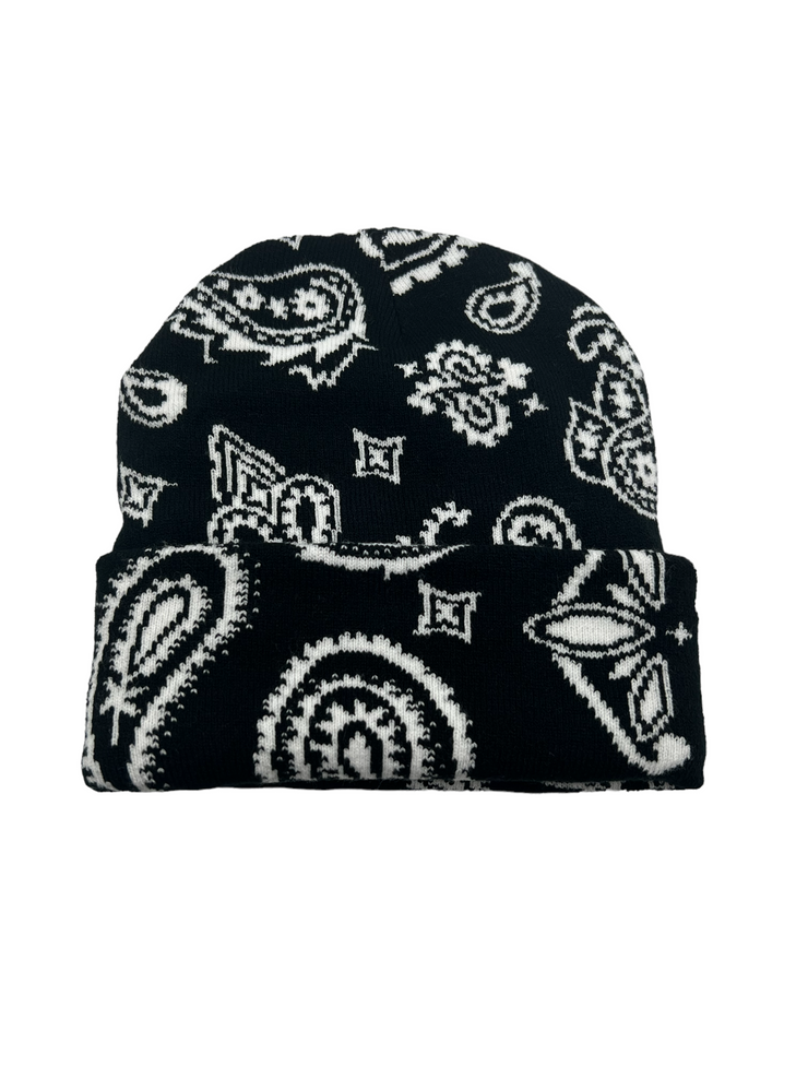 Long Beanie - Black Paisley